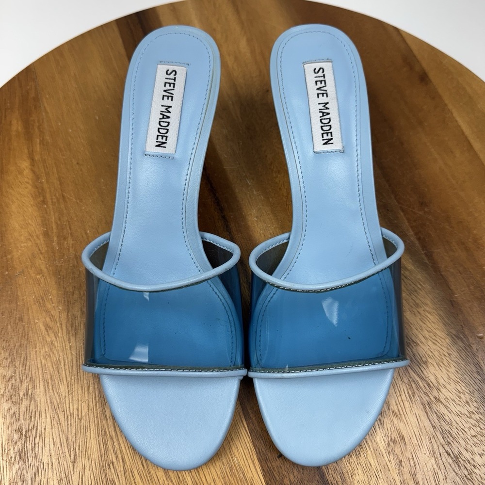 New NWOB Womens Steve Madden Paloma Blue Slip On Heeled Mules Sandals Size 8 M - Picture 6 of 8